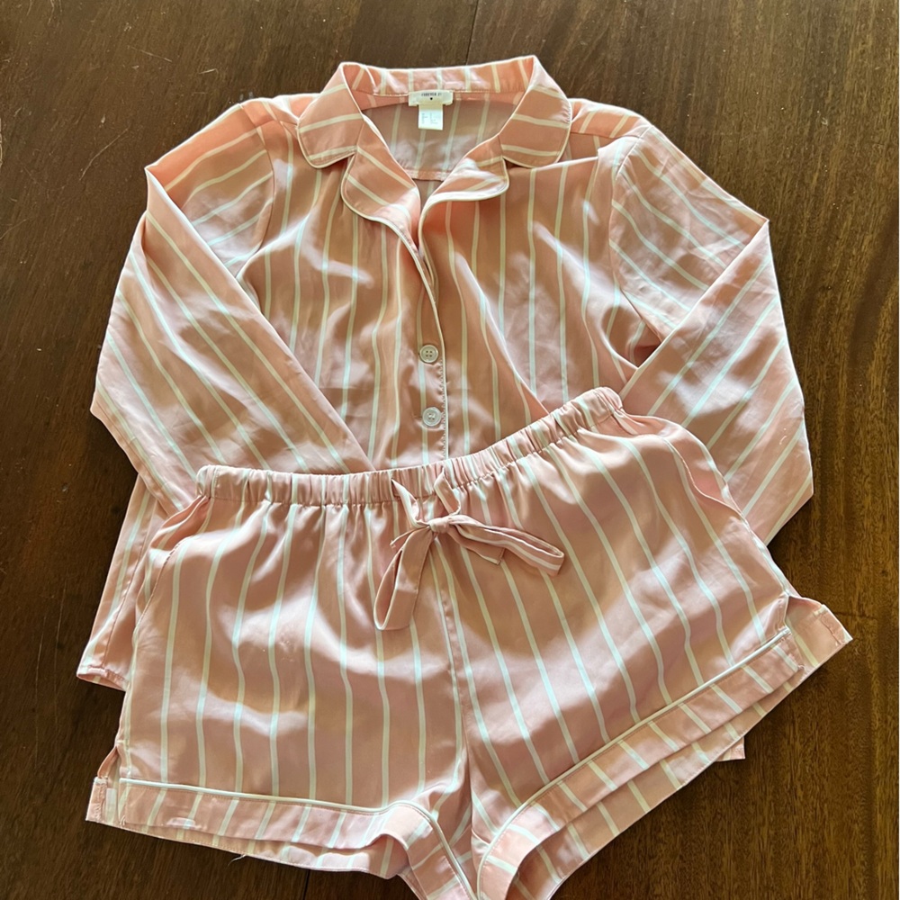 Forever 21 Peach and White Striped pajama set